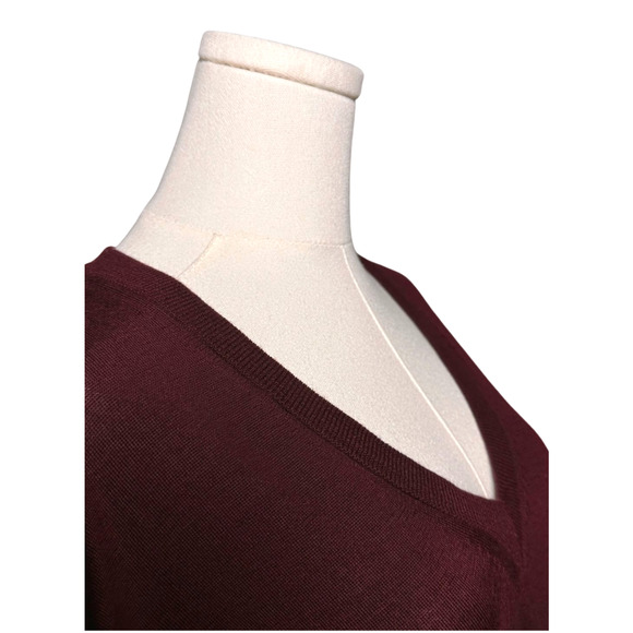 J Crew Women's Burgundy V Neck Tied Bell Sleeve Merino Wool Sweater Medium - Picture 3 of 8